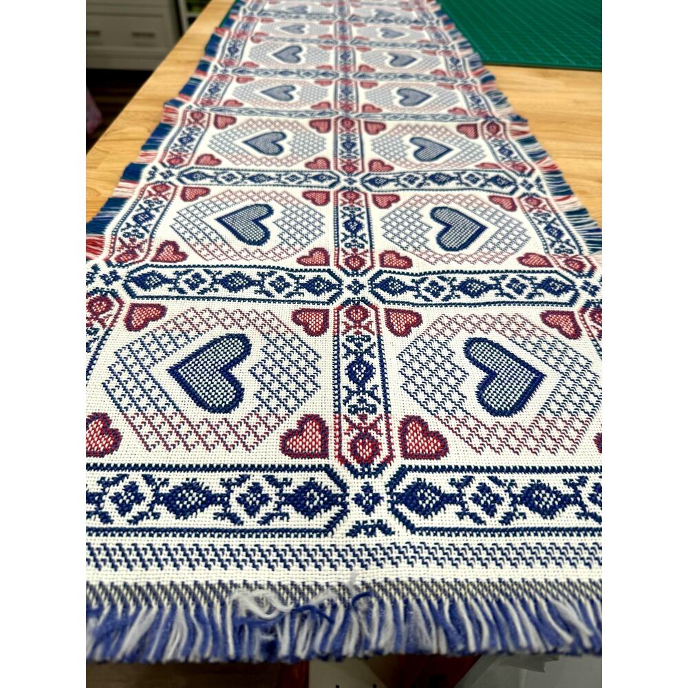 Tapestry-Style Table Runner w Fringe 14.5x72 Woven Decor Boho Farmhouse NWOT